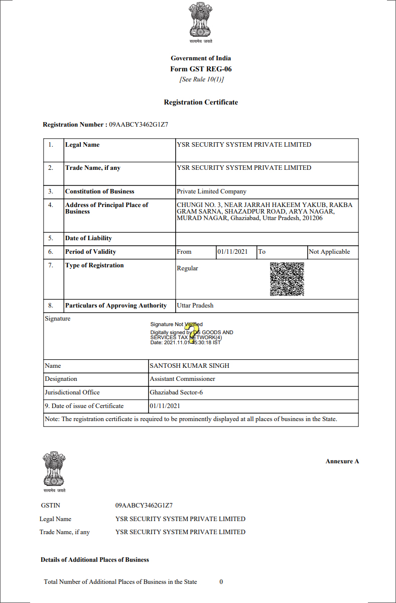 Certificate of GST